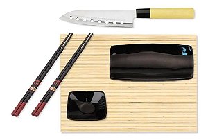 Jogo 6 Peças Para Sushi Comida Japonesa Em Bambu