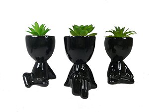 1 Vaso Decorativo Robert Plant Com Suculenta Bbb - Bob Preto