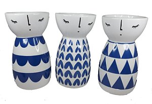 Vasinho Bonequinha Chinêsa Decorativo P/ Suculenta - Vaso Azul