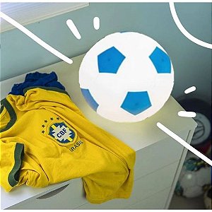 Abajur Infantil Luminária Bola De Futebol Quarto Bebê Menino - Branco Com Azul