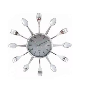 Relógio De Parede Talheres P/ Cozinha Prata 38cm Cheff