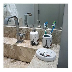 Conjunto Porta Sabonete E Escova Para Banheiro E Lavabo - Paris