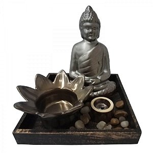 Aromatizador Difusor Mini Jardim Zen -  Buda Cerâmica Bronze