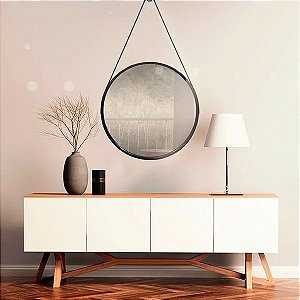 Espelho Redondo Decorativo C/ Alça Suspenso 45cm Preto