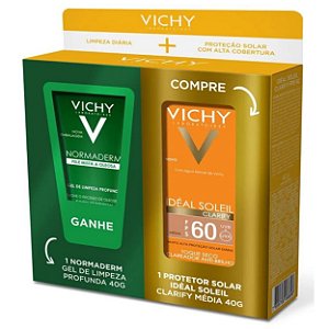 Kit Vichy Protetor Solar Idéal Soleil Clarify Cor Média Fps60 40g + Gel De Limpeza Profunda Normaderm 40g