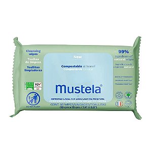 Lenços Umedecidos Mustela Bebê Compostáveis Vegano à Base de Água Com Fragrância