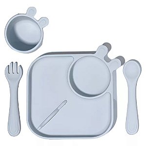 Kit de Alimentação Infantil Silicone 4 Peças Azul - Petit Piá