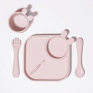 Kit de Alimentação Infantil Silicone 4 Peças Rosa- Petit Piá