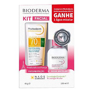 Kit Bioderma Protetor Solar Facial FPS 70 Photoderm Antioleosidade 40g + Água Micelar Sensibio H2O 100ml