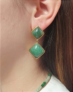 Brinco de Quartzo Verde Natural - Folheado a Ouro 18K