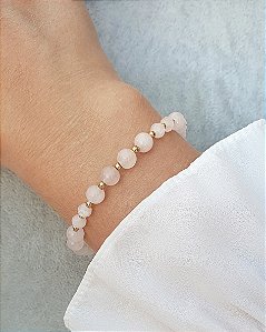 Pulseira de Quartzo Rosa Natural Folheada a Ouro 18K