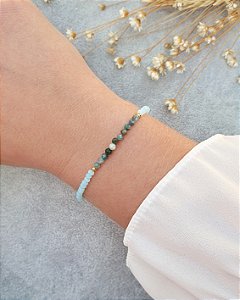 Pulseira de Cristais e Pedra Apatita Folheado a Ouro 18K