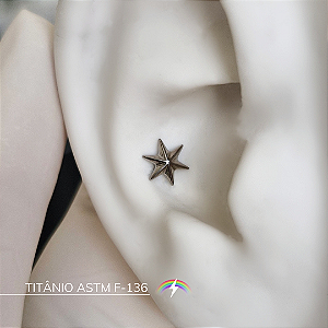 Labret estrela de seis pontas - Titânio ASTM F-136