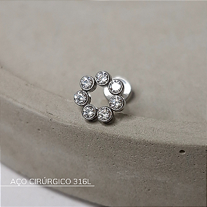 Labret redondo 7 zircônias - Aço Cirúrgico 316L