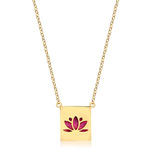 Colar Difusor para Óleo Essencial Flor de Lotus Ouro