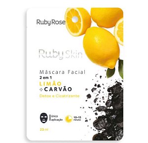 Máscara Facial de Tecido Limão e Carvão - Ruby Rose