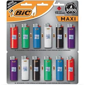 Cartela Isqueiro Bic Maxi Chama 12 Unidades