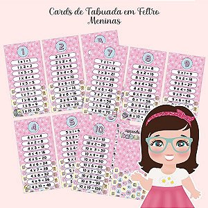 FELTRO ESTAMPADO - CARDS TABUADA - MENINA