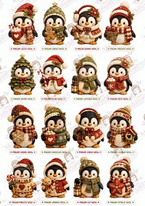 Painel de Feltro Estampado Natal Premium – Pinguins de Natal