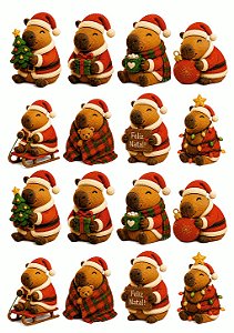 Painel de Feltro Estampado Natal Premium – Capivara Natalina