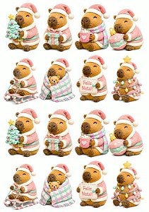 Painel de Feltro Estampado Natal Premium – Capivara Candy Color