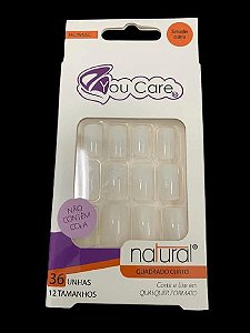 You Care Kit 36 Unhas Naturais Sem Cola Quadrado Curto