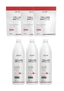 Kit: 03 Água Oxigenadas 20 Vol 1L + 03 Pó Descolorantes 300G Itallian HairTech