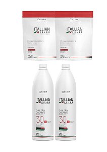 Kit: 02 Água Oxigenadas 30 Vol 1L + 02 Pó Descolorantes 300G Itallian HairTech