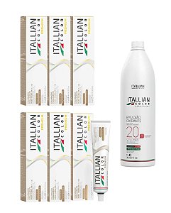 Kit: 01 Água Oxigenada 20 Vol 1L + 06 Colorações 6.0 Itallian HairTech