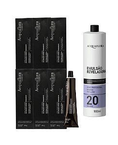 Kit: 01 Água Oxigenada 20 Vol 900ML + 06 Colorações 6.0 Acquaflora