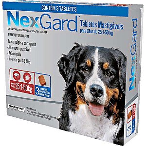 Antipulgas e Carrapatos NexGard 136 mg para Cães de 25,1 a 50 Kg- 3 tabletes