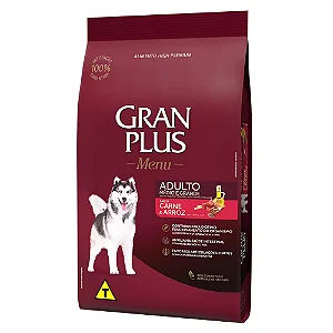 Ração Gran Plus Menu para Cães Adultos de Porte Médio e Grande Sabor Carne e Arroz 20 Kg