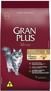 Ração Gran Plus Menu Frango e Arroz para Gatos Castrados Sênior 10,1 Kg