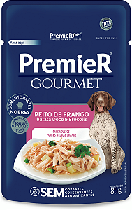 Ração Úmida Premier Gourmet Cães Adultos Portes Médio e Grande Peito de Frango, Batata Doce e Brócolis 85 g