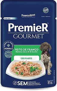 Ração Úmida Premier Gourmet Cães Filhotes Peito de Frango, Batata Doce e Brócolis 85g