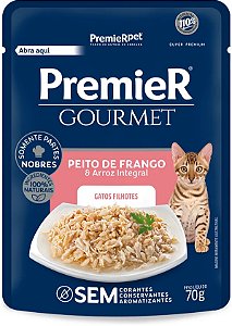 Ração Úmida Premier Gourmet Gatos Filhotes Peito de Frango e Arroz Integral 70g