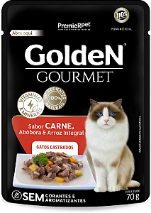 Ração Úmida Golden Gourmet para Gatos Castrados Sabor Carne 70g
