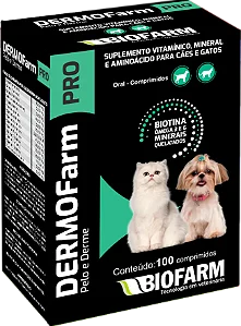 Suplemento Vitamínico Mineral e Aminoácido Dermofarm Pro p/ Cães e Gatos 100 comprimidos Biofarm