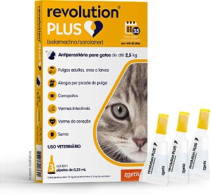 Antiparasitário Zoetis Revolution Plus 0,25 mL para Gatos de 1,25 Kg a 2,5 Kg - 3 Pipetas