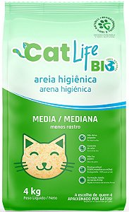 Areia Higiênica Cat Life Bio Grãos Médios para Gatos 4 Kg