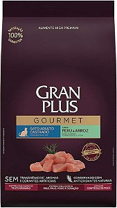 Ração Gran Plus Gourmet Peru e Arroz para Gatos Castrados