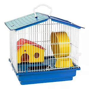Gaiola Jel Plast para Hamster de 1 Andar com Teto de Plástico Azul