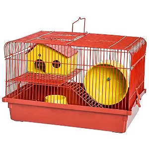 Gaiola Hamster Jel Plast 2 Andares Horizontal Aramado Vermelha