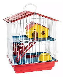 Gaiola Hamster 2 Andares Teto Plástico Vermelho