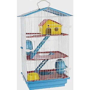 Gaiola de 3 Andares para Hamster com Teto Plástico Jel Plast Azul