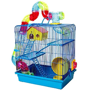 Gaiola para Hamster Tubo Super Luxo 3 Andares Azul
