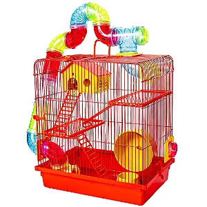 Gaiola para Hamster Tubo Super Luxo 3 Andares Vermelha