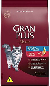 Ração Gran Plus Menu Carne e Arroz para Gatos Castrados