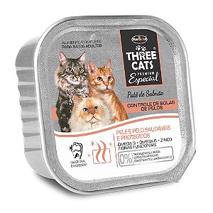 Patê Hercosul Three Cats Controle de Bolas de Pelos para Gatos Adultos Sabor Salmão