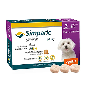 Antipulgas Zoetis Simparic 10mg para Cães 2,6 a 5 Kg